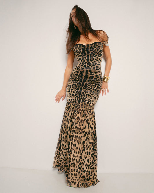 Sweetie Mermaid Dress - Symmetric Leopard - samana vibes
