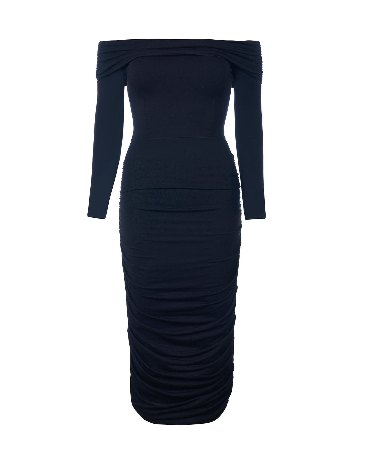 Shapey Off Shoulder Ruched Dress - Black - samana vibes
