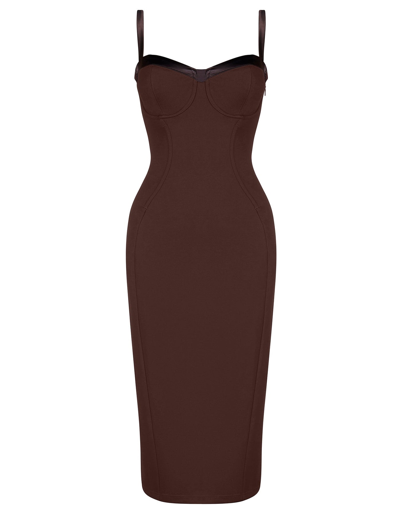 Seamed Lushy Pencil Dress - Espresso Shine - samana vibes