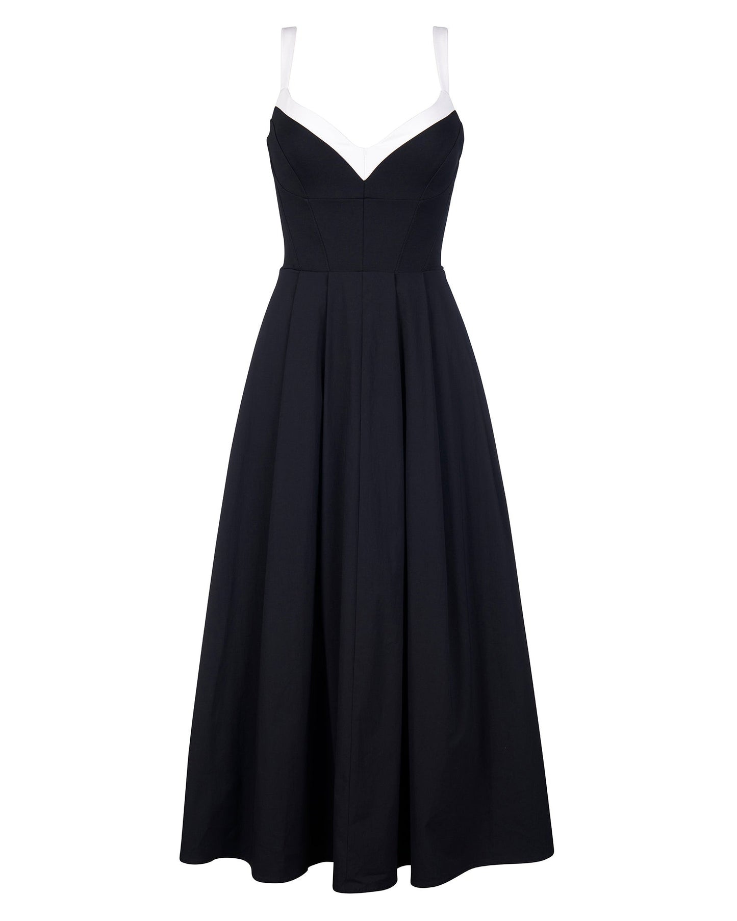 Poplin Fit & Flare Midi Dress - Black/Ivory - samana vibes