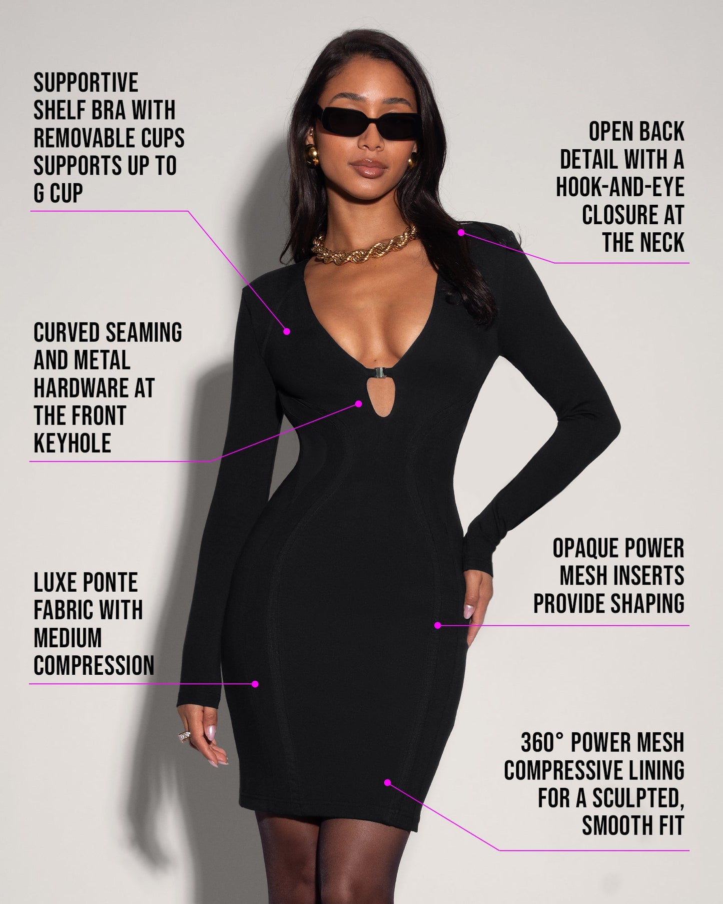 Plungey Long Sleeve Mini Dress - Black - samana vibes