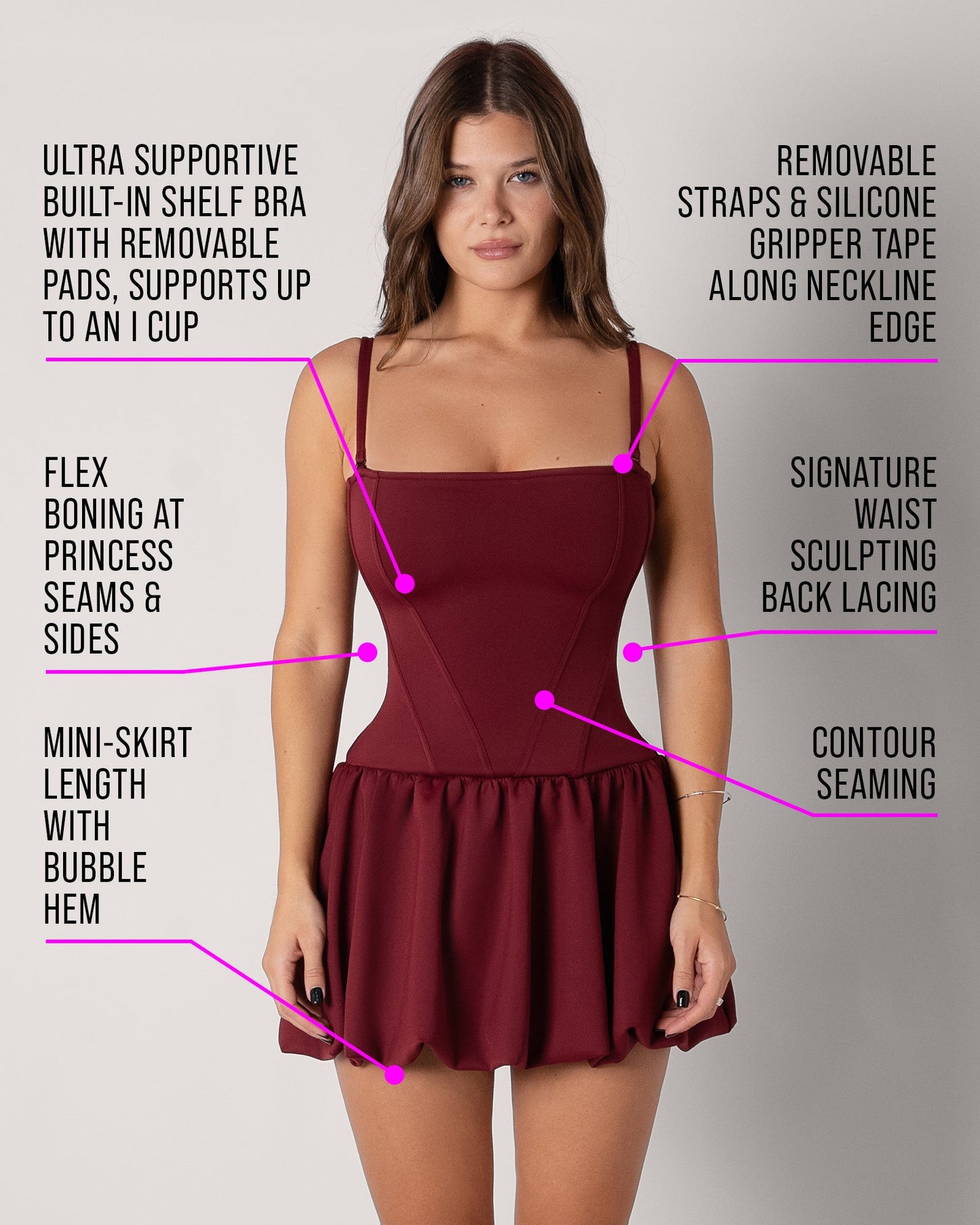Squarey Convertible Bubble Dress - Burgundy - samana vibes