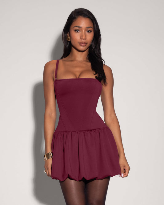 Squarey Convertible Bubble Dress - Burgundy - samana vibes