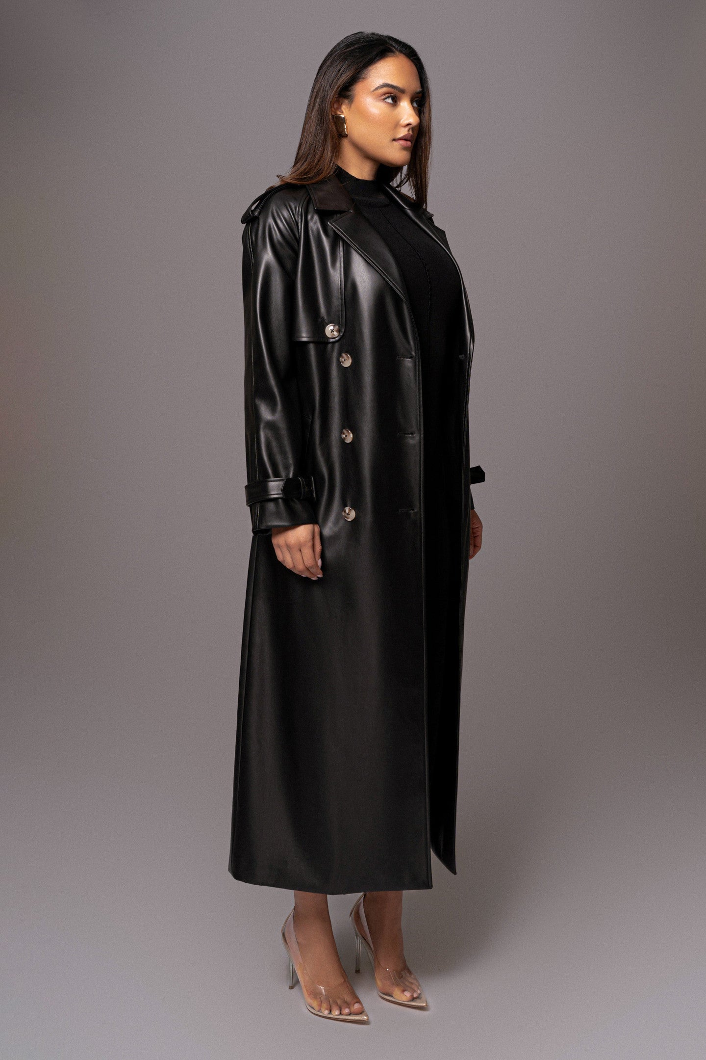Black Odin Faux Leather Coat - samana vibes