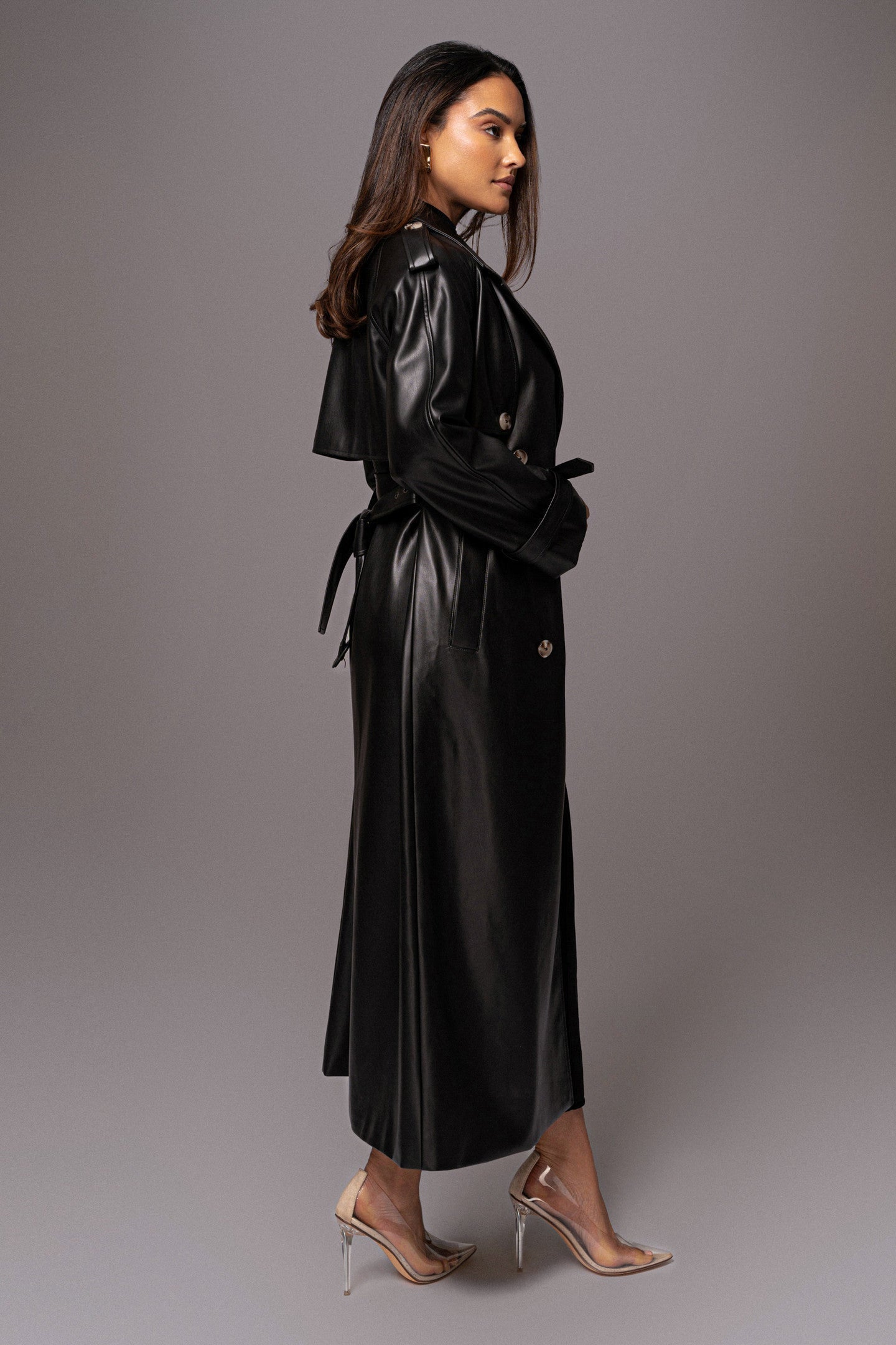 Black Odin Faux Leather Coat - samana vibes