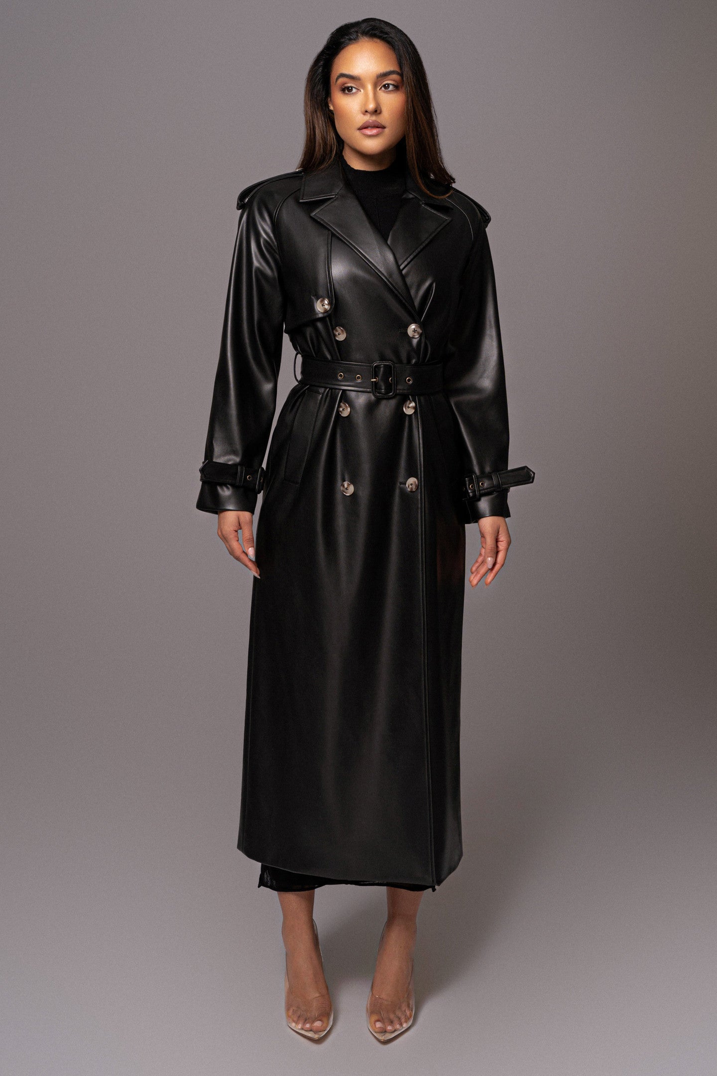 Black Odin Faux Leather Coat - samana vibes