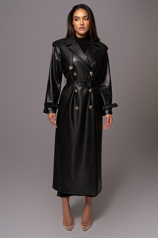 Black Odin Faux Leather Coat - samana vibes