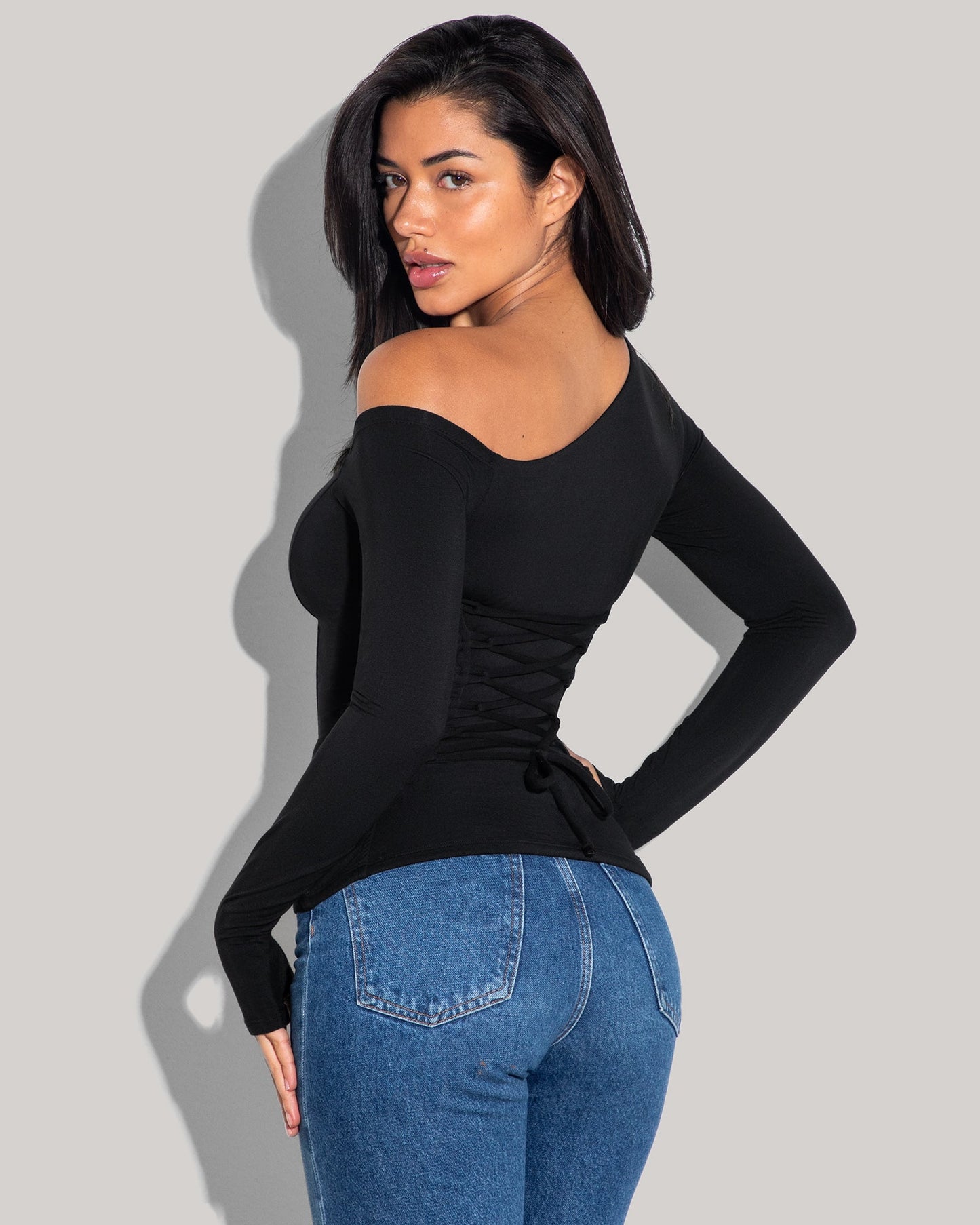Shapey Long Sleeve One Shoulder Top - Black - samana vibes