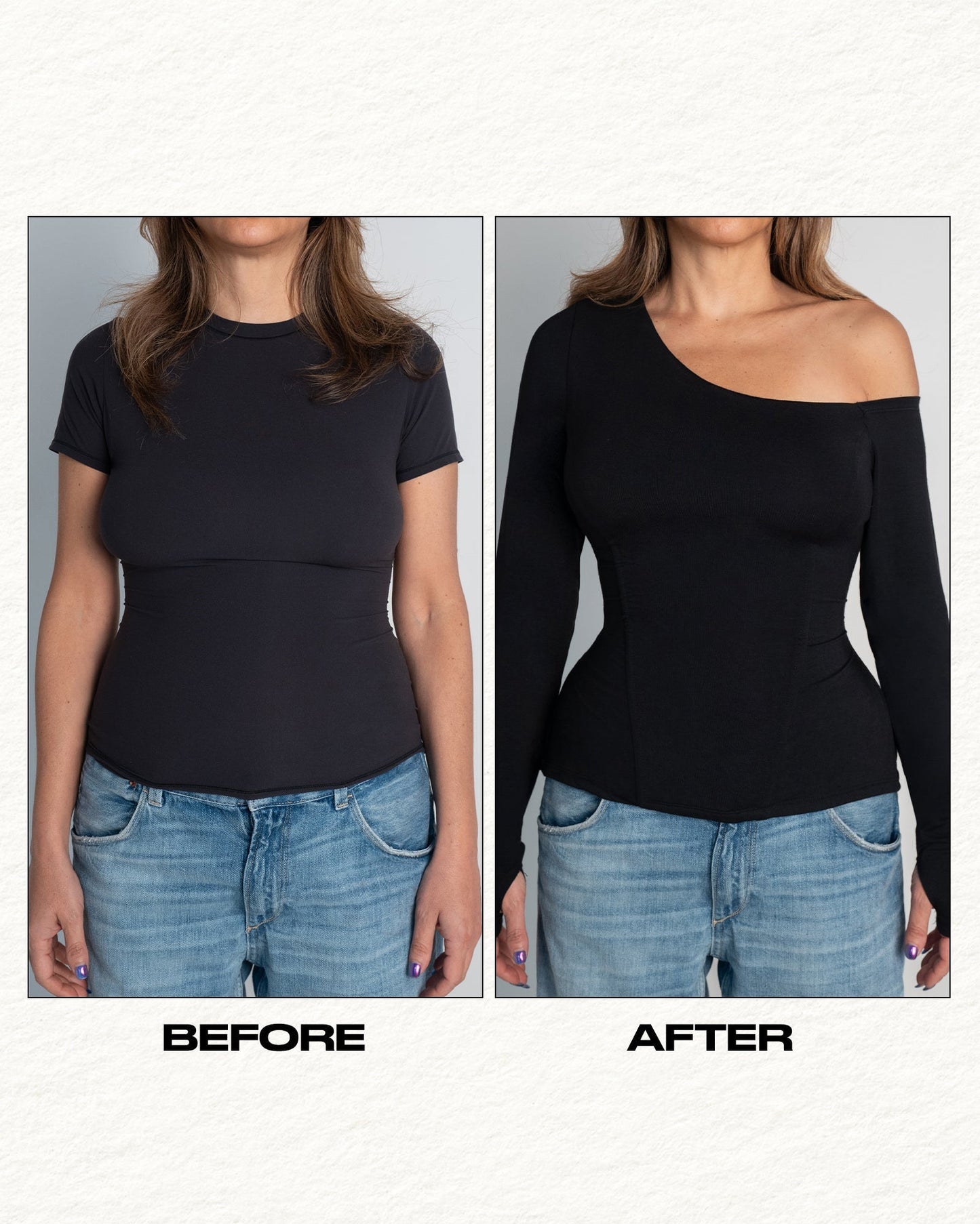 Shapey Long Sleeve One Shoulder Top - Black - samana vibes