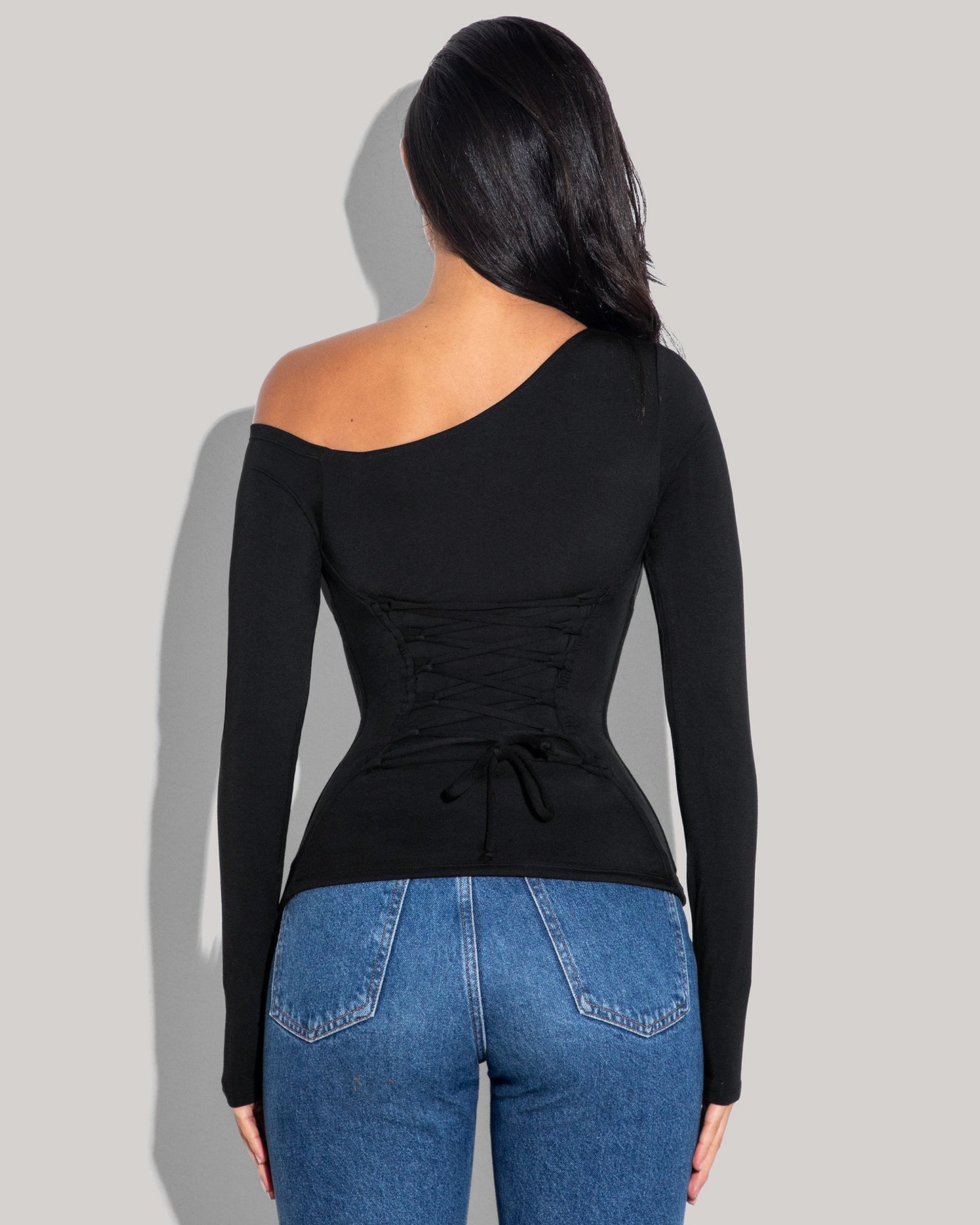 Shapey Long Sleeve One Shoulder Top - Black - samana vibes