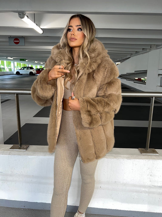 Devora Faux Fur Coat - Nude - samana vibes