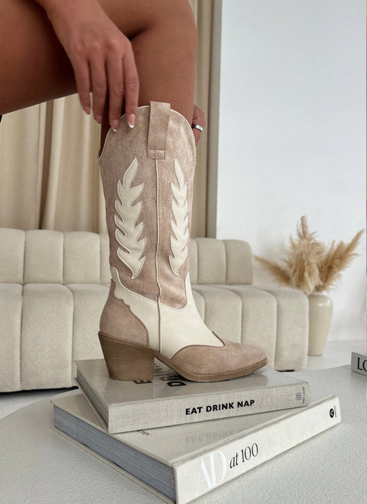 Cowboy Boots - Cream Suede - samana vibes
