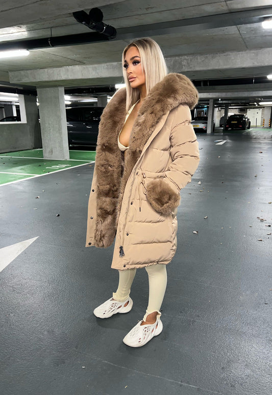 Noella Luxury Oversized Faux Fur Coat - Nude - samana vibes