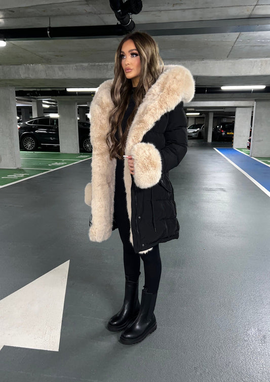 Noella Luxury Oversized Faux Fur Coat - Black - samana vibes