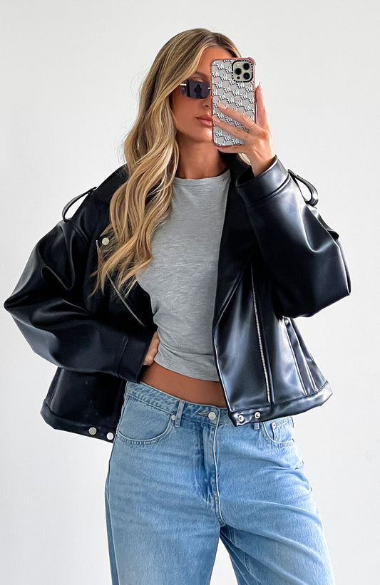 City Is Mine PU Biker Jacket Black - samana vibes