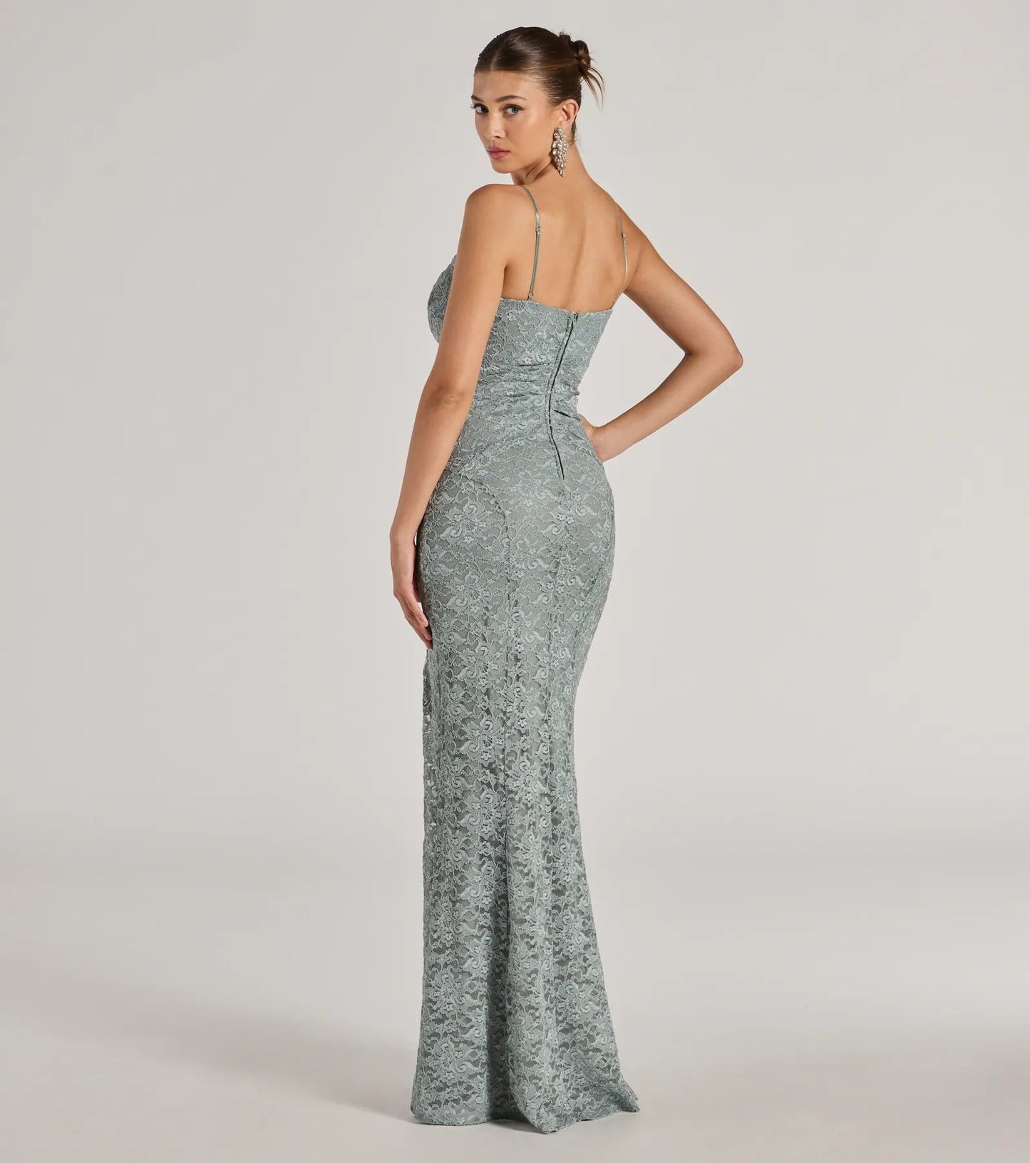 Romina Lace Cowl Neck High Slit Mermaid Dress - samana vibes
