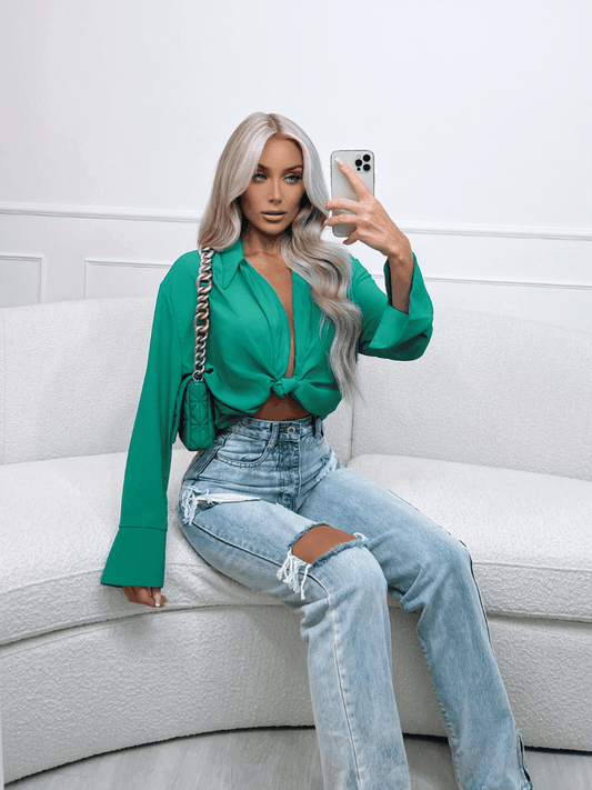 Lainey Tie Shirt - Emerald - samana vibes