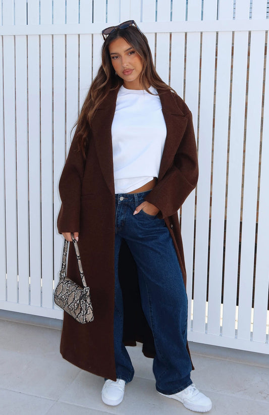 Smart Casual Oversized Coat Chocolate - samana vibes