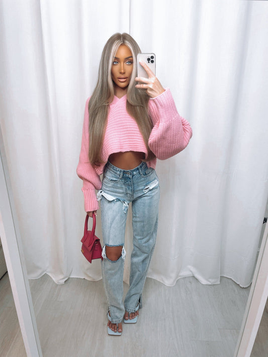 Phee Cropped Jumper - Pink (SALE) - samana vibes