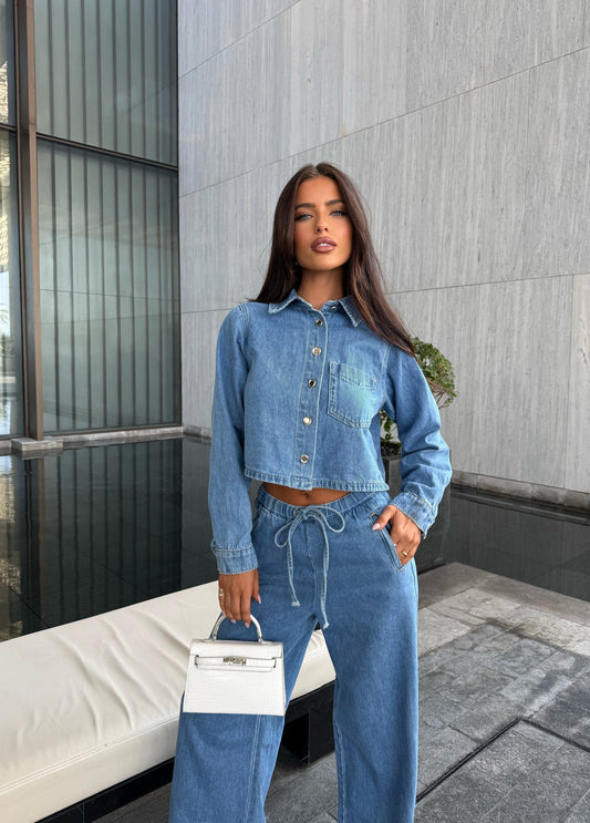 Reagan Denim Top - Blue - samana vibes